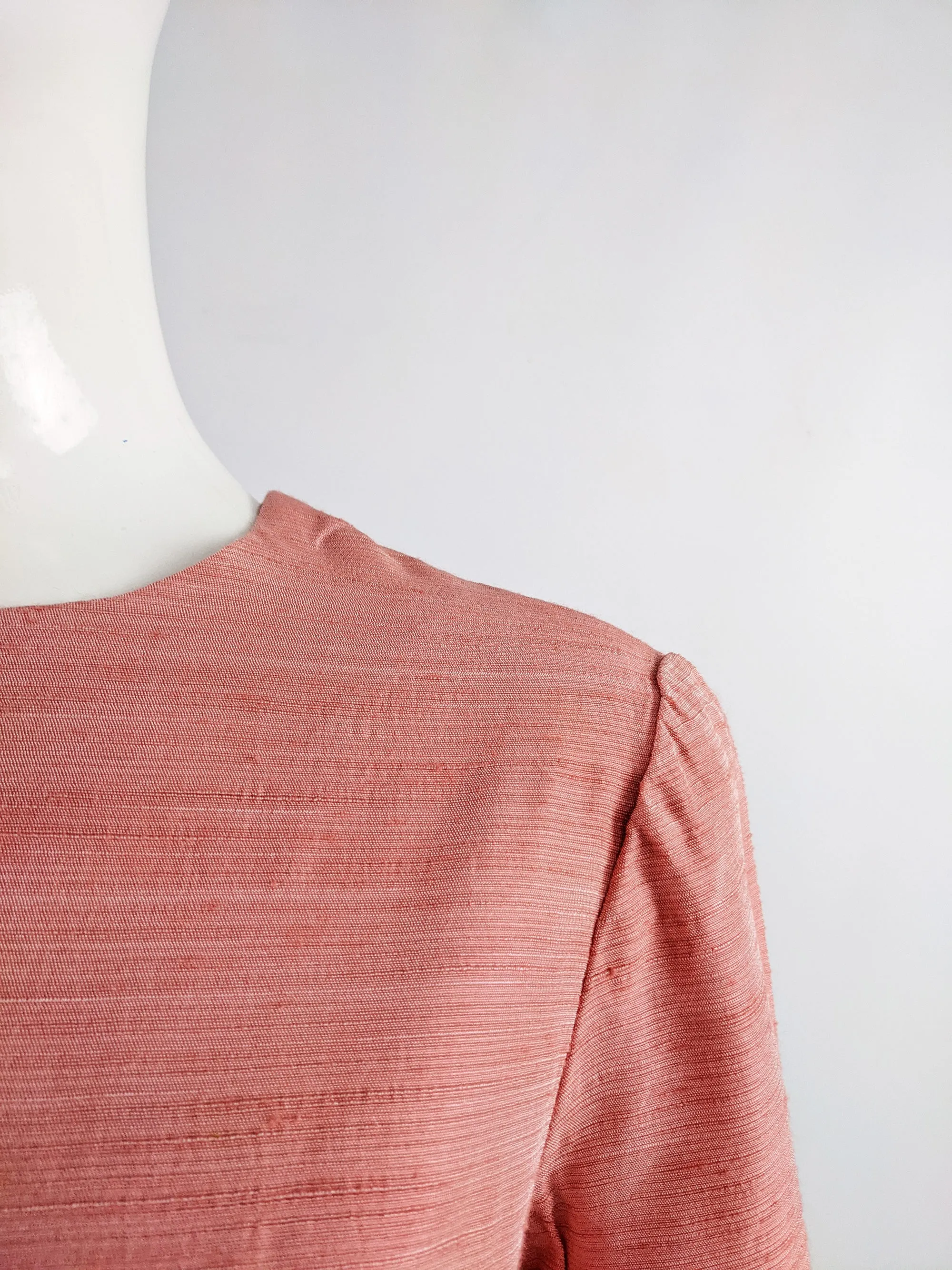 Vintage 1960s Raw Silk Peach Maxi Dress