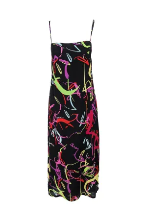 Vintage Black & Multicoloured Sleeveless Maxi Slip Dress, 1990s Vintage Black & Multicoloured Sleeveless Maxi Slip Dress, 1990s