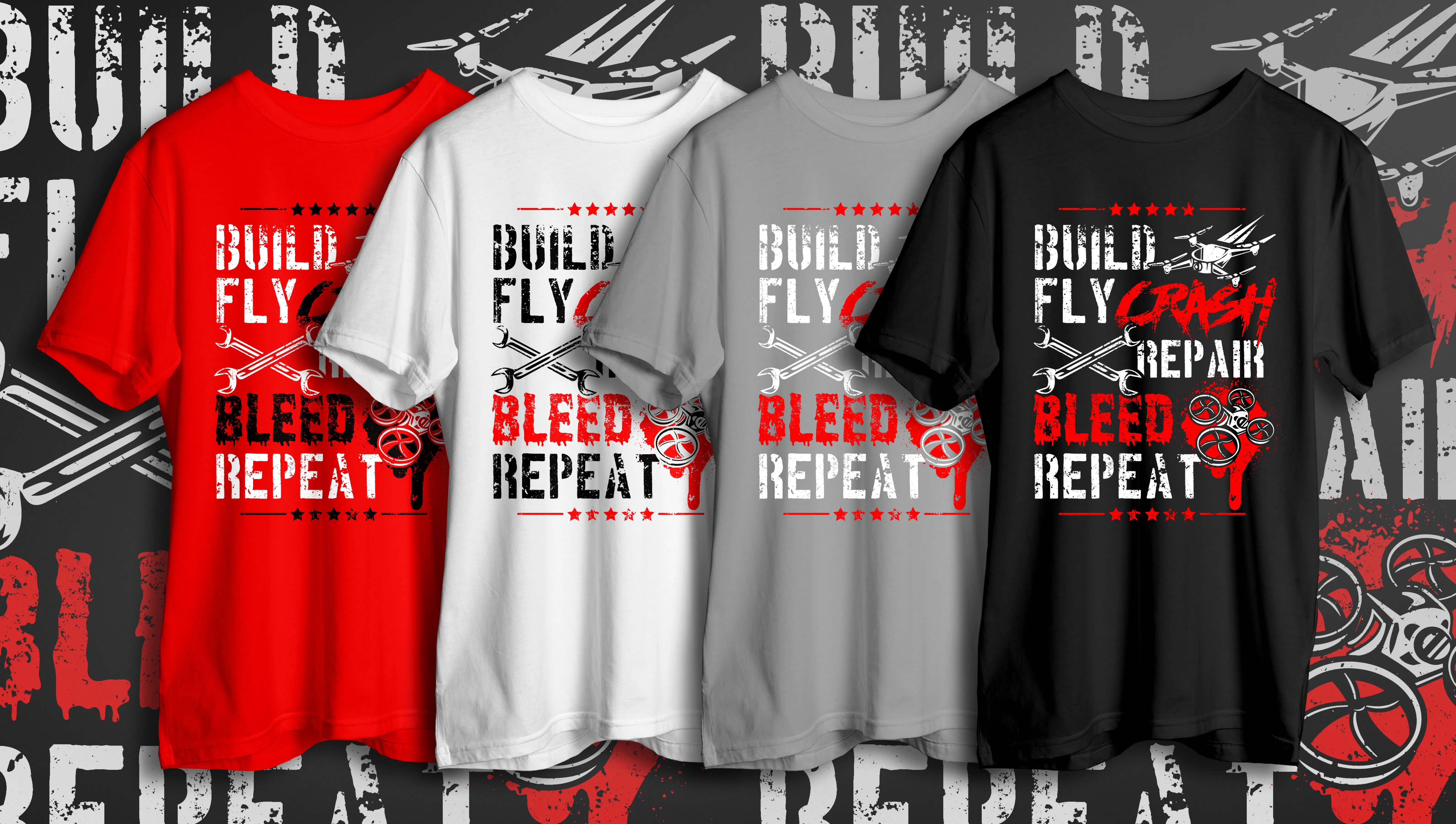 weBLEEDfpv "BUILD, FLY, BLEED" T-SHIRT