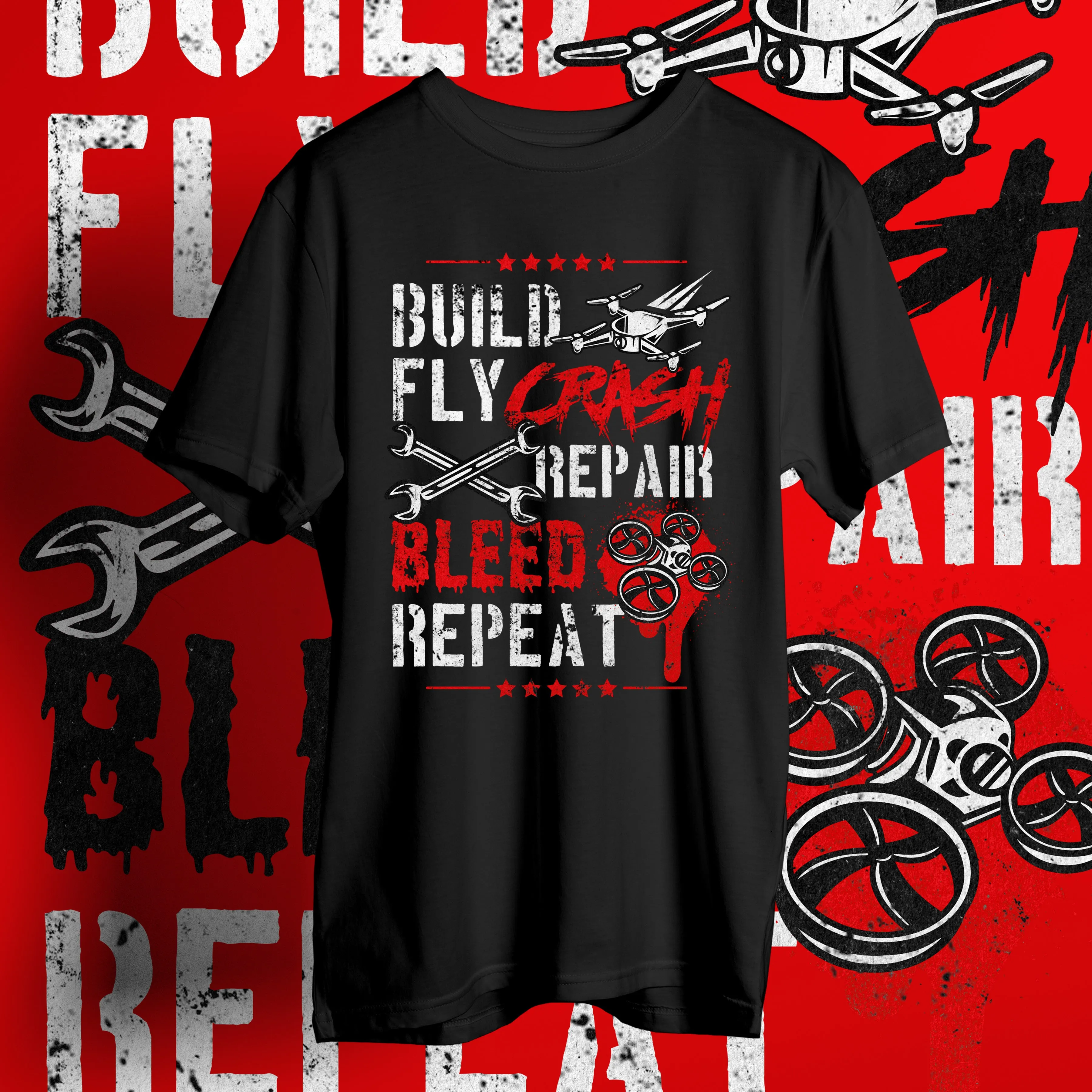 weBLEEDfpv "BUILD, FLY, BLEED" T-SHIRT